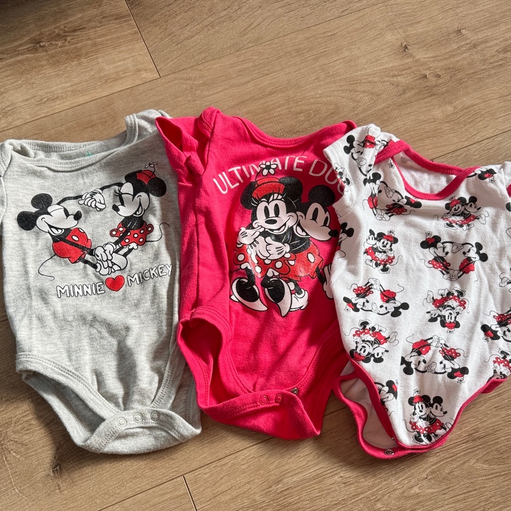 Disney Minnie Mouse Baby Bodysuit Trio - Gray, Pink, White